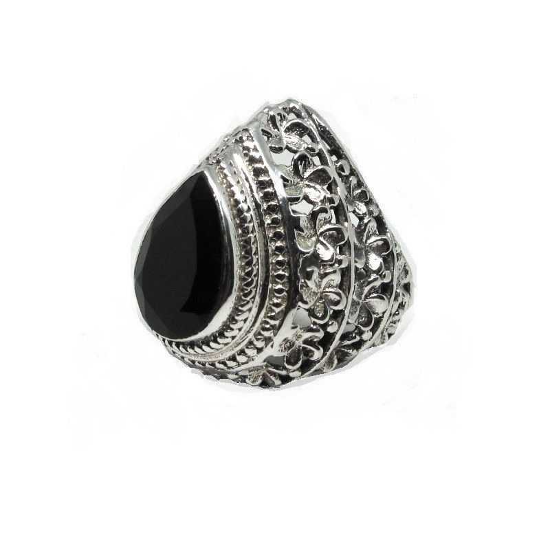 Miniature : Bague onyx noir et argent 925‰