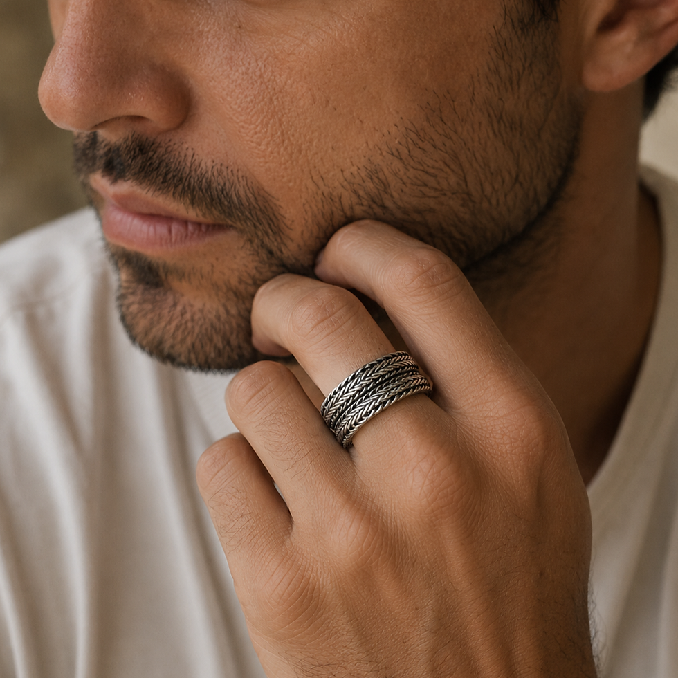 Double anneau en argent 925‰/homme/vue sur main