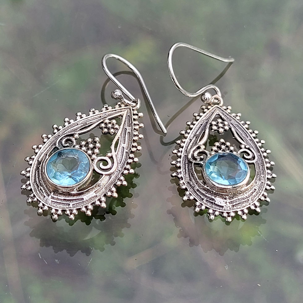 Miniature : Boucles d'oreilles "Rosée bleue" en topaze bleue et argent 925‰/zoom