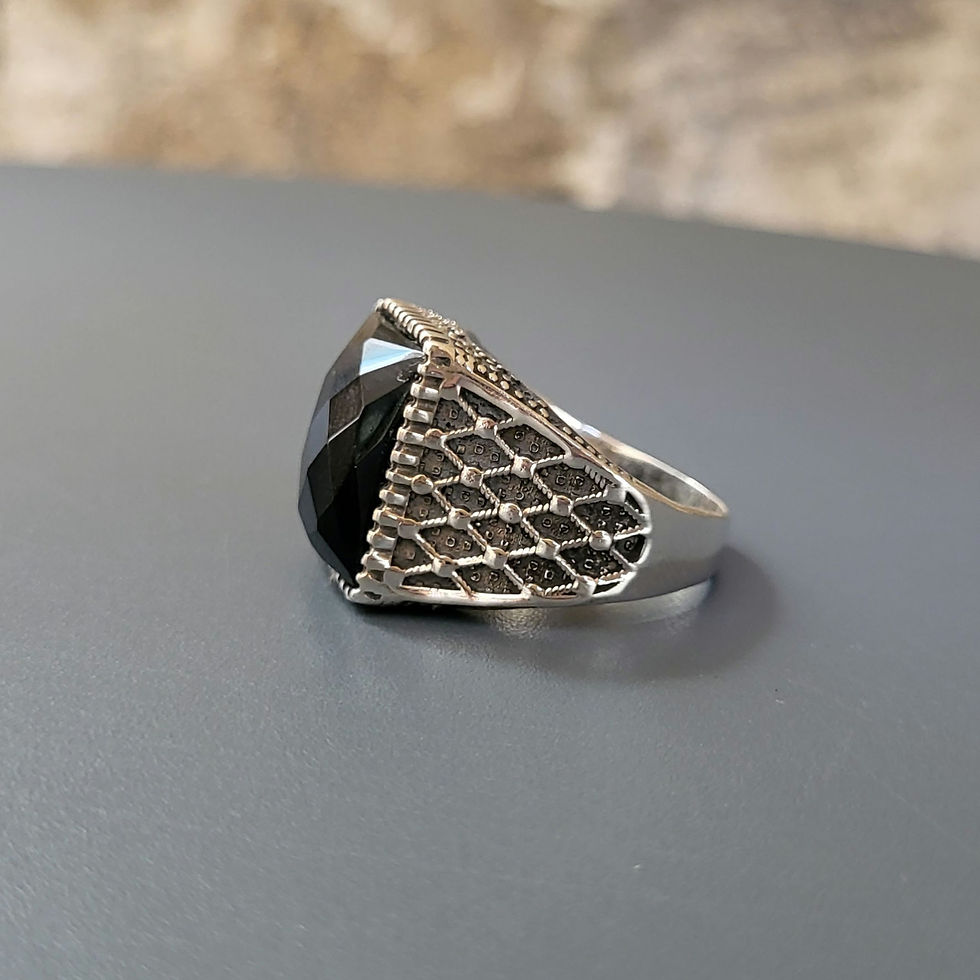 Miniatura: Bague onyx noir rectangulaire facettée et argent massif 925‰