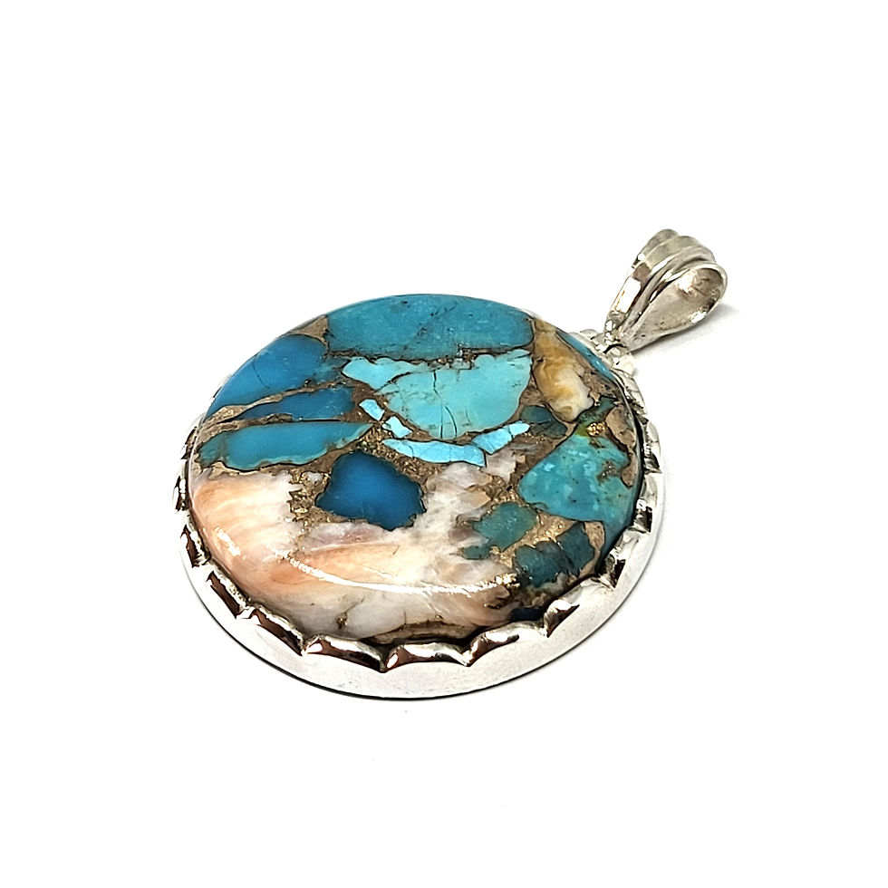 Thumbnail: Pendentif turquoise spiny oyster ronde et argent 925‰