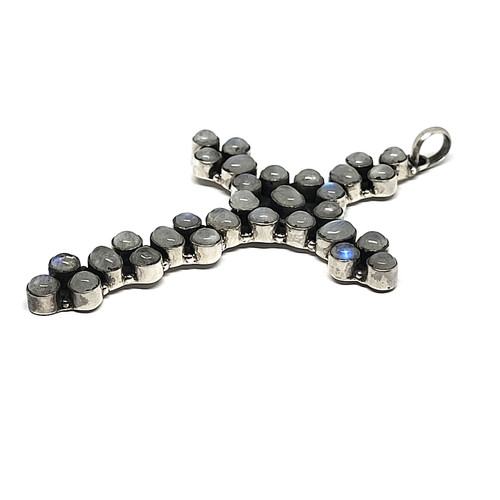 Pendentif Croix En Argent Massif Avec Pierre Noire - Occasion En Bel état