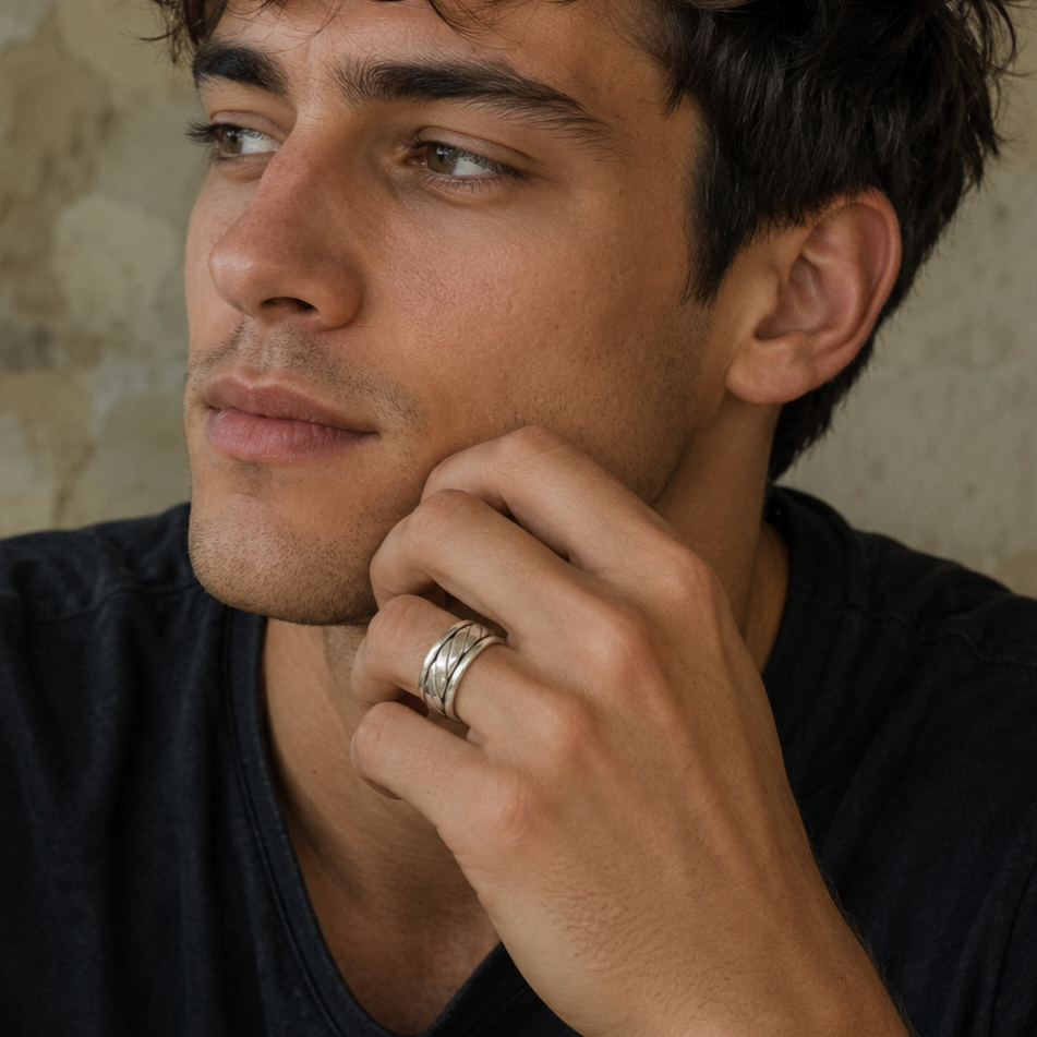 Bague zen en argent 925‰/vue sur main homme