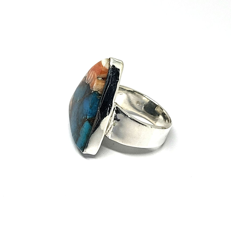 Miniatura: Bague turquoise "spiny oyster" et argent 925‰/profil gauche