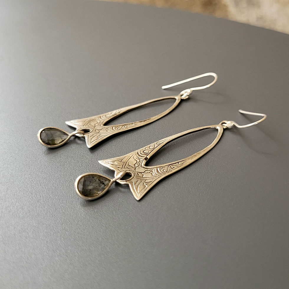 Miniature : Boucles d'oreilles en labradorite et argent 925‰. 