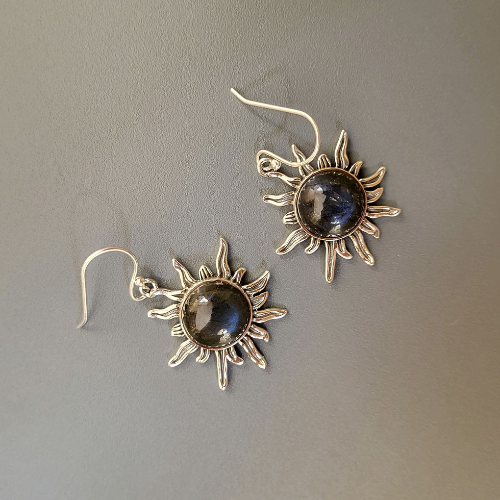 Miniature : Boucles d'oreilles soleil en labradorite et argent 925‰. 