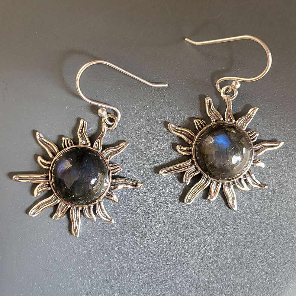 Miniature : Boucles d'oreilles soleil en labradorite et argent 925‰. 