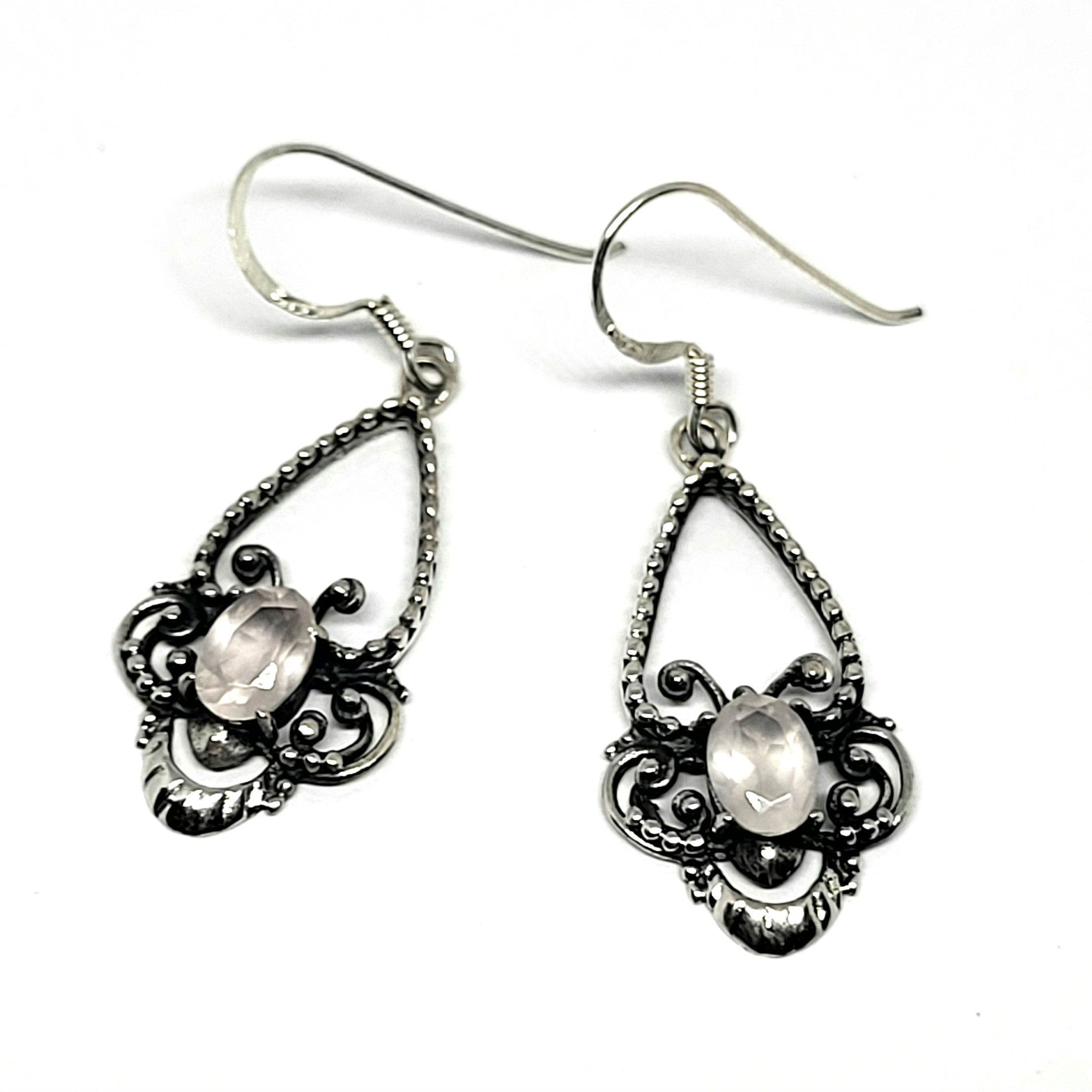 Boucles d'oreilles en quartz rose poli et argent 925‰