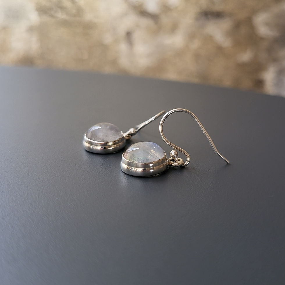 Boucles d'oreilles rondes en pierre de lune et argent 925‰/vue de profil