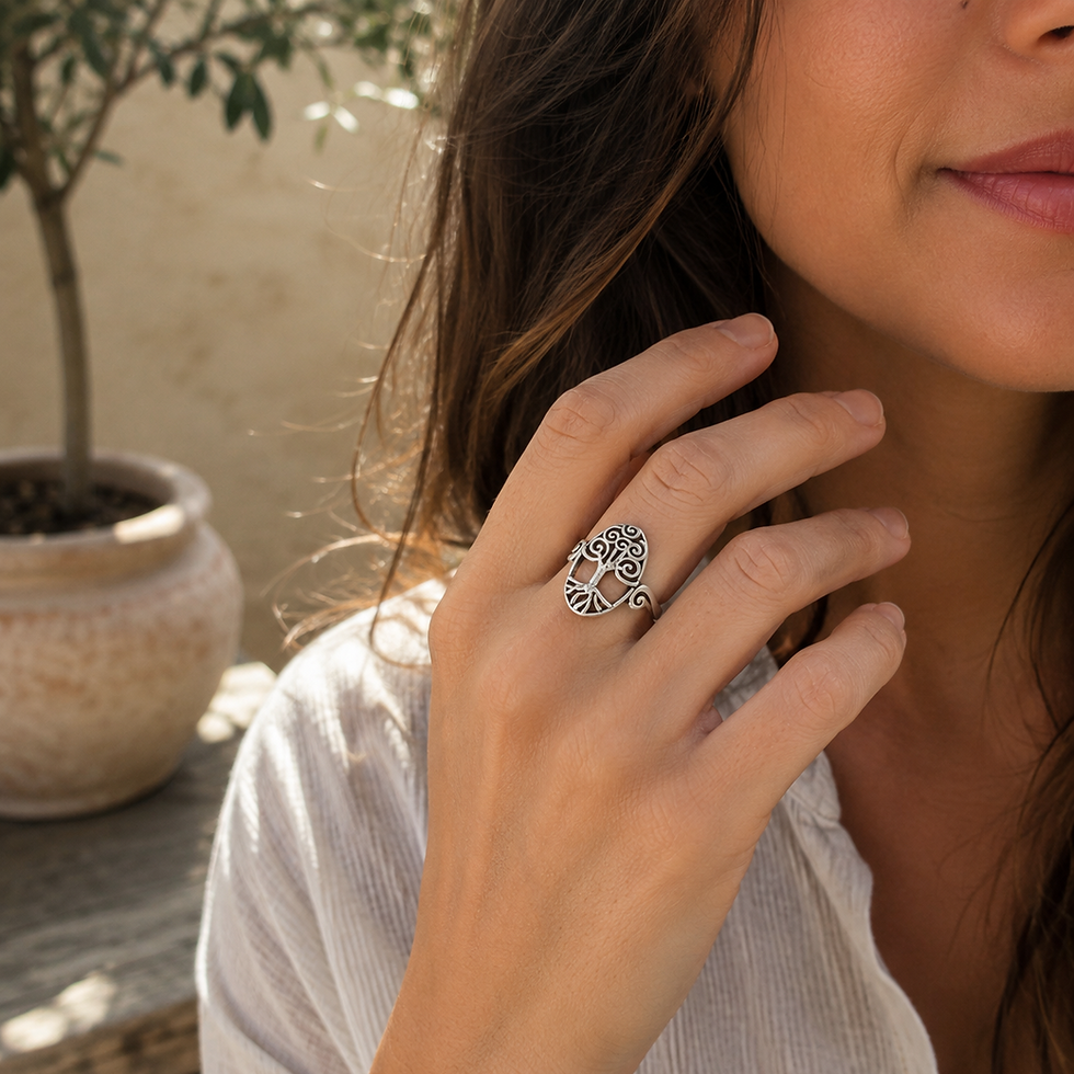 Bague arbre de vie en argent 925‰/vue sur main
