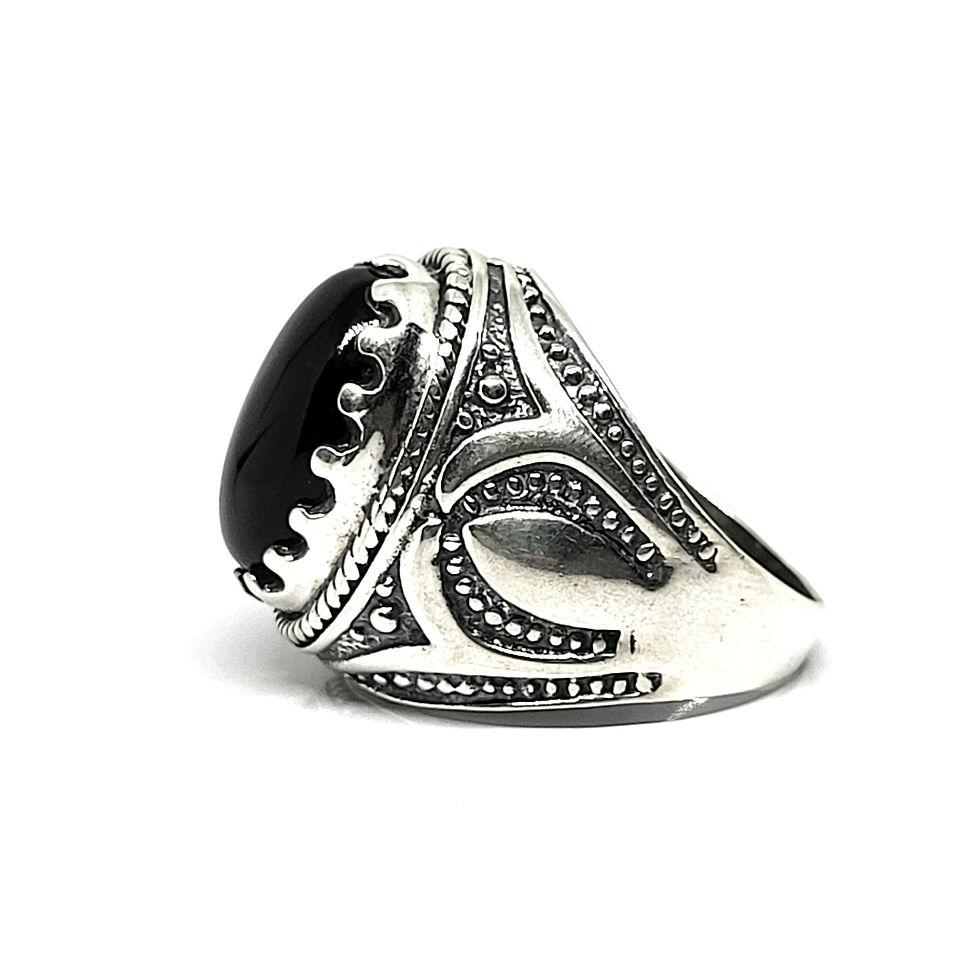 Miniatura: Grosse bague onyx noir et argent massif 925‰