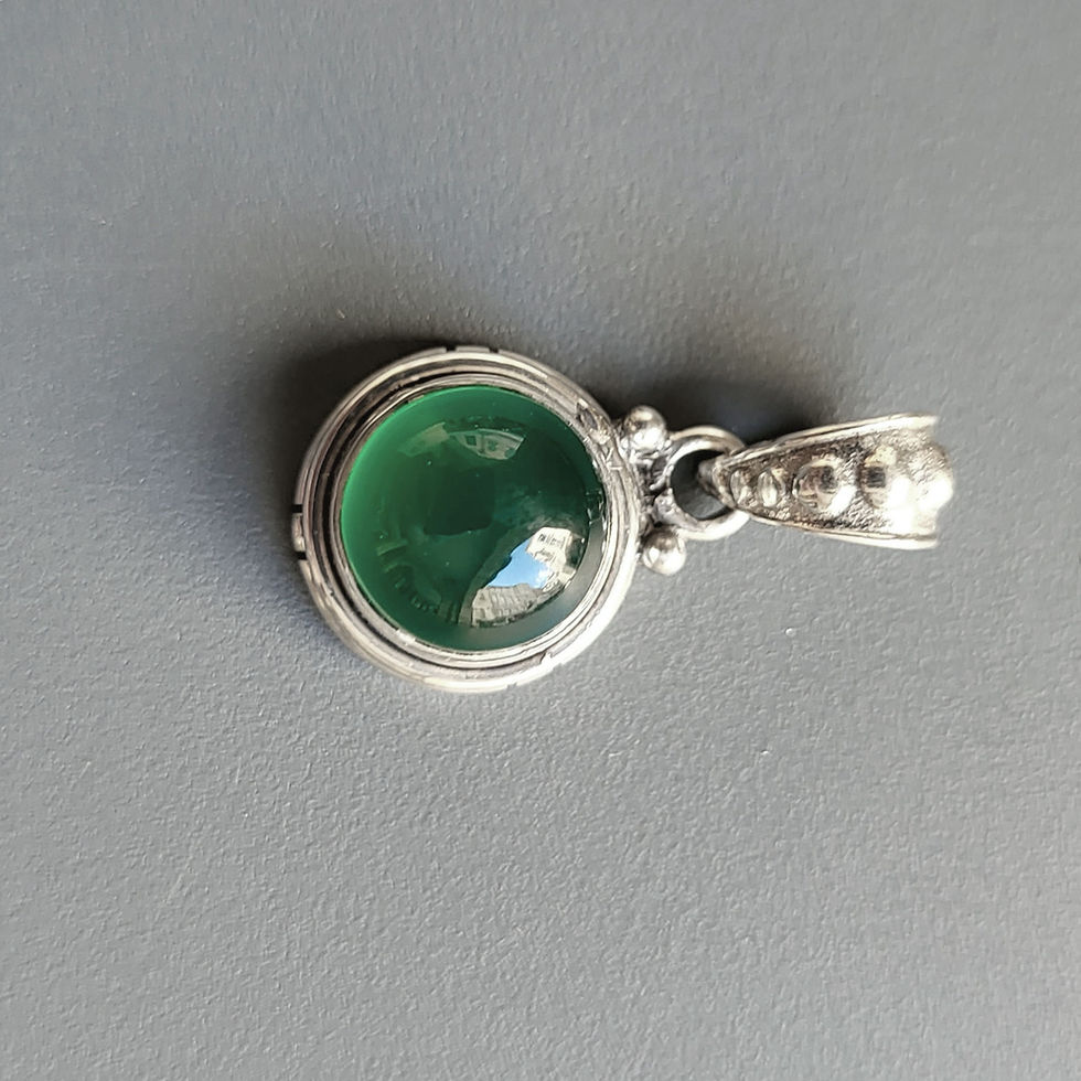 Miniature : Pendentif rond onyx vert et argent 925‰