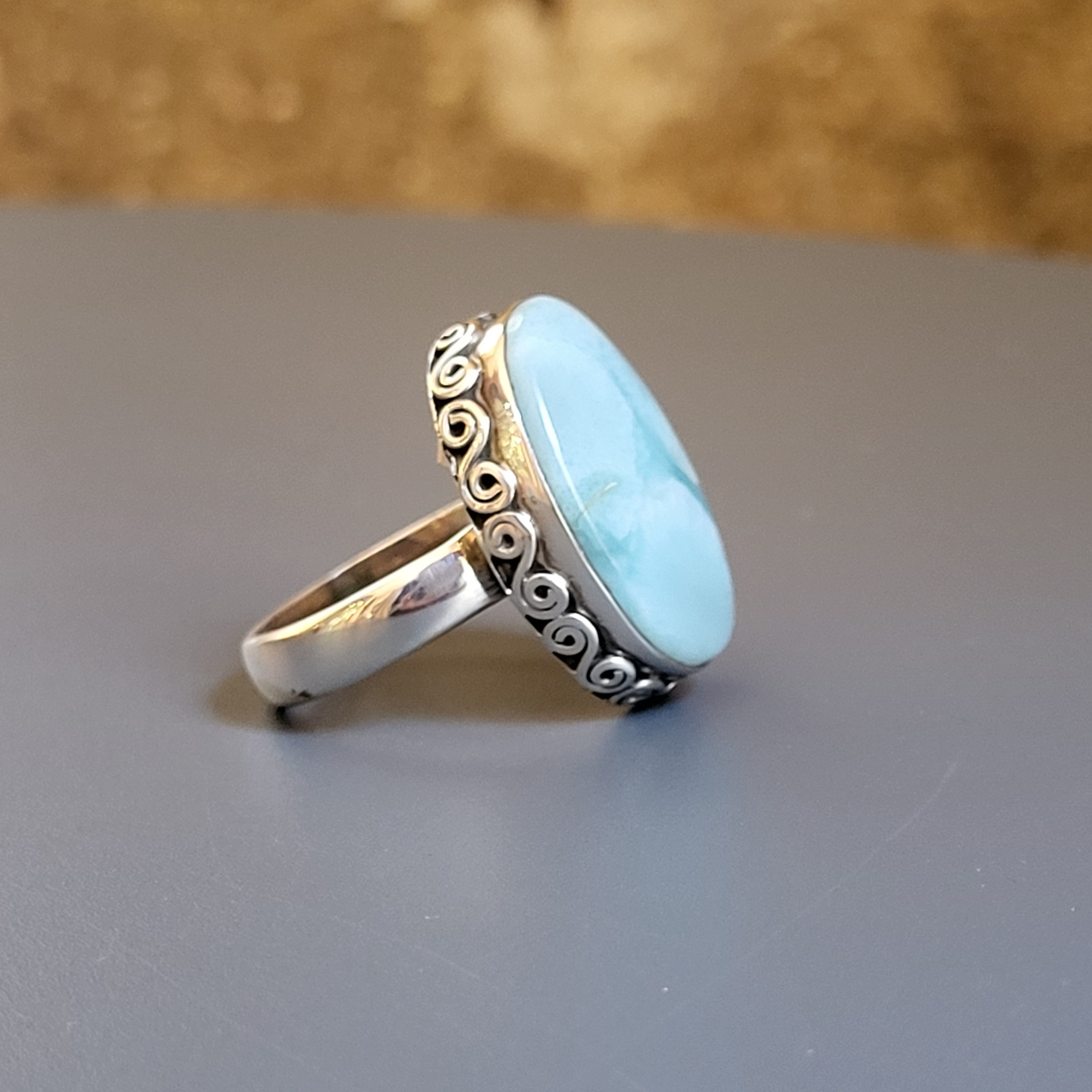 Bague larimar ovale et argent 925‰