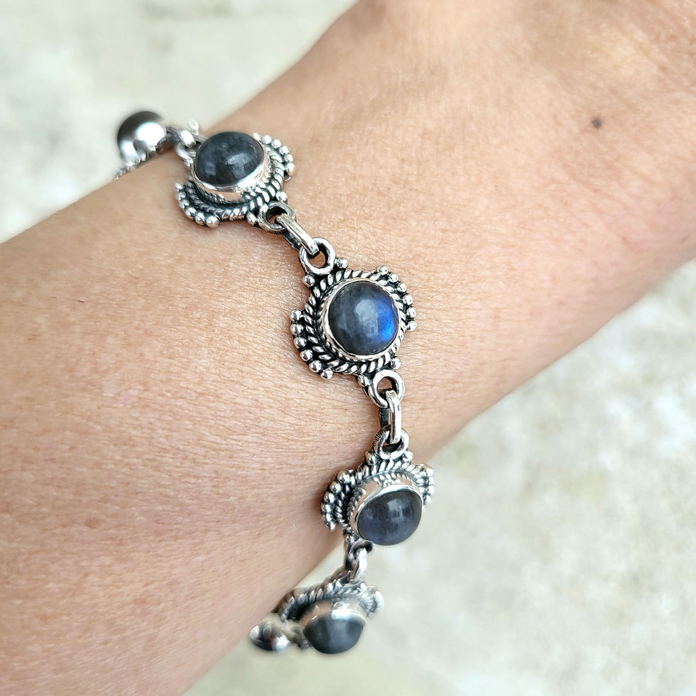 Miniatura: Bracelet ethnique labradorites rondes sur argent 925‰