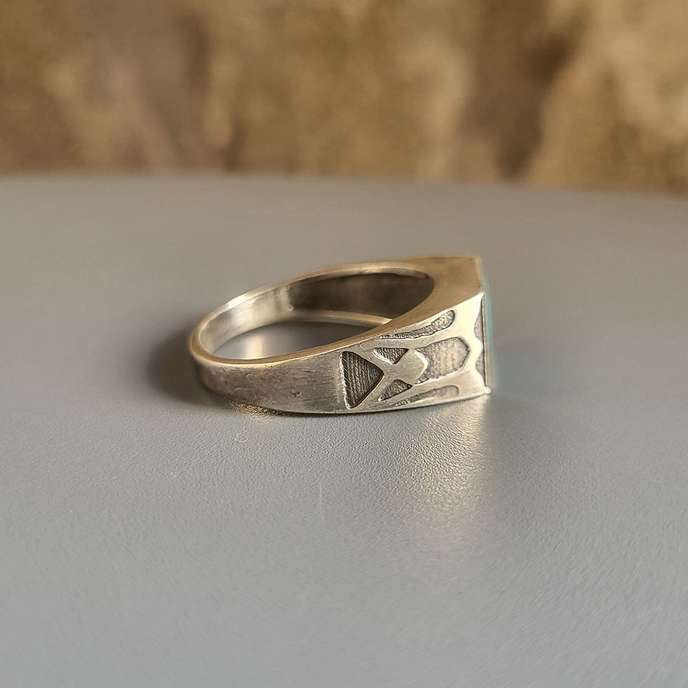 Miniatura: Chevalière turquoise carrée et argent 925‰/homme/vue profil droit