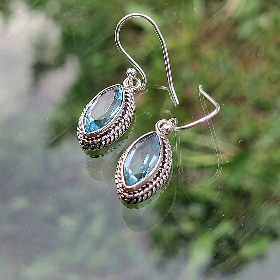 Boucles d'oreilles "L'œil" en topaze bleue et argent 925‰/trois quart