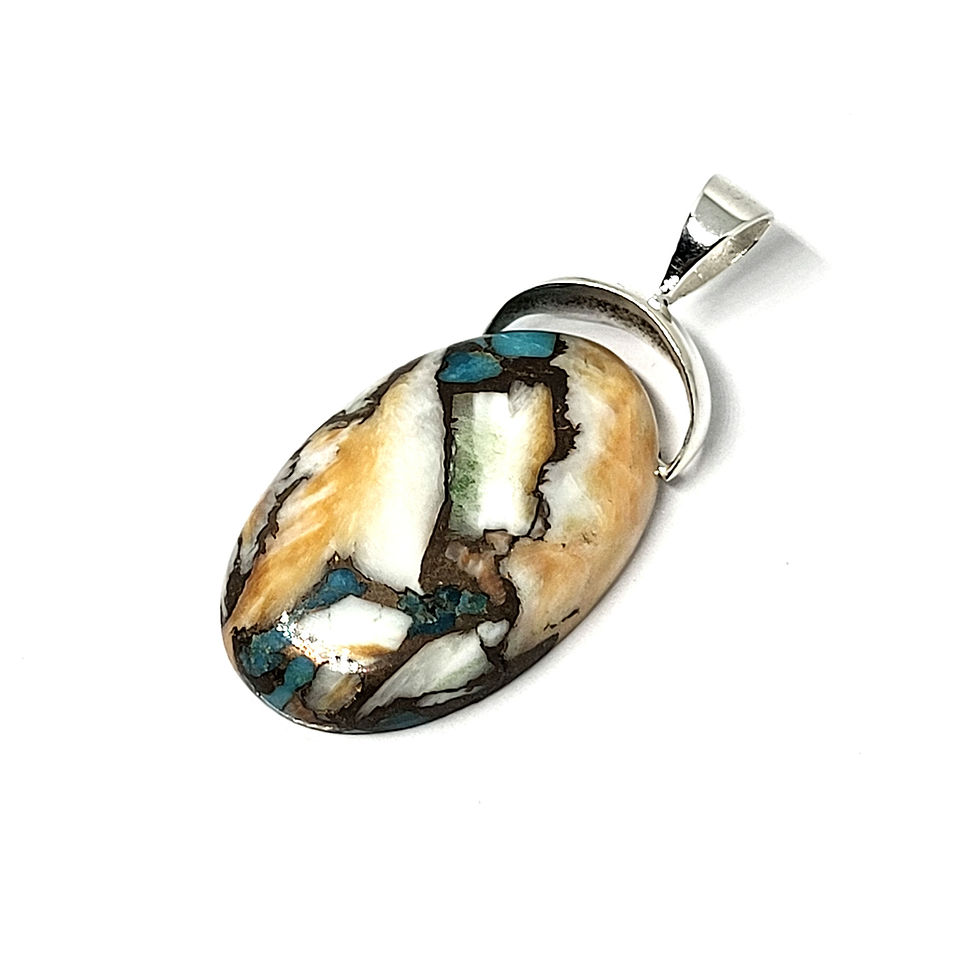 Miniatura: Pendentif turquoise spiny oyster ovale et argent 925‰