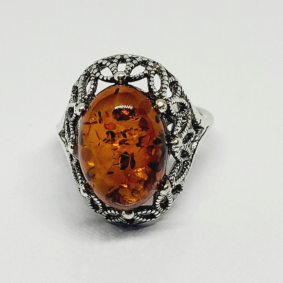 Thumbnail: Bague en ambre couleur cognac et argent 925‰
