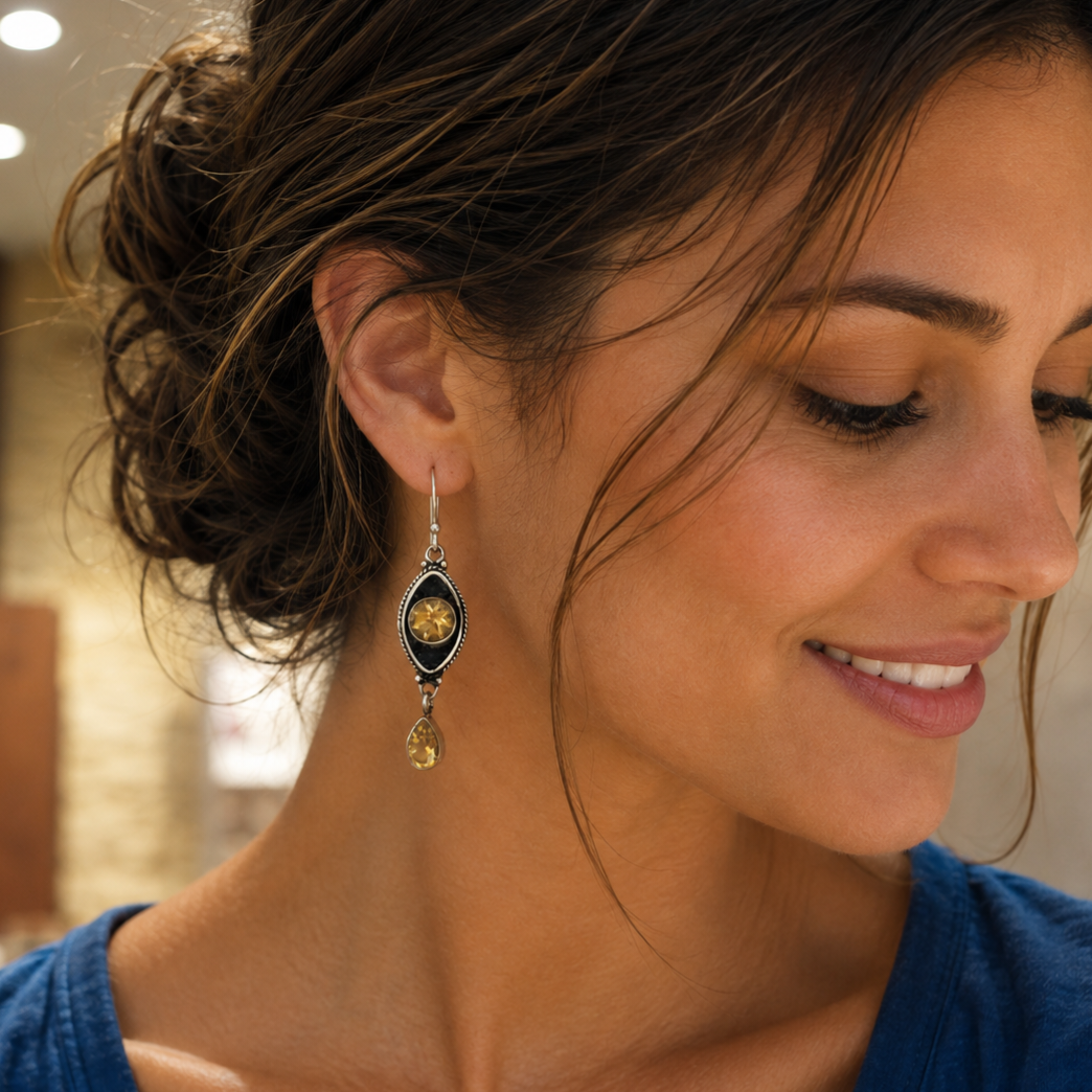 Boucles d'oreilles citrine et argent 925‰