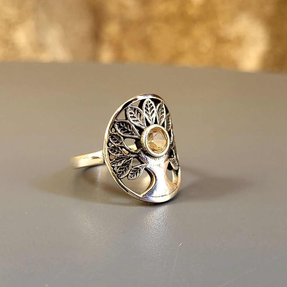 Bague citrine taillée et arbre de vie en argent 925‰