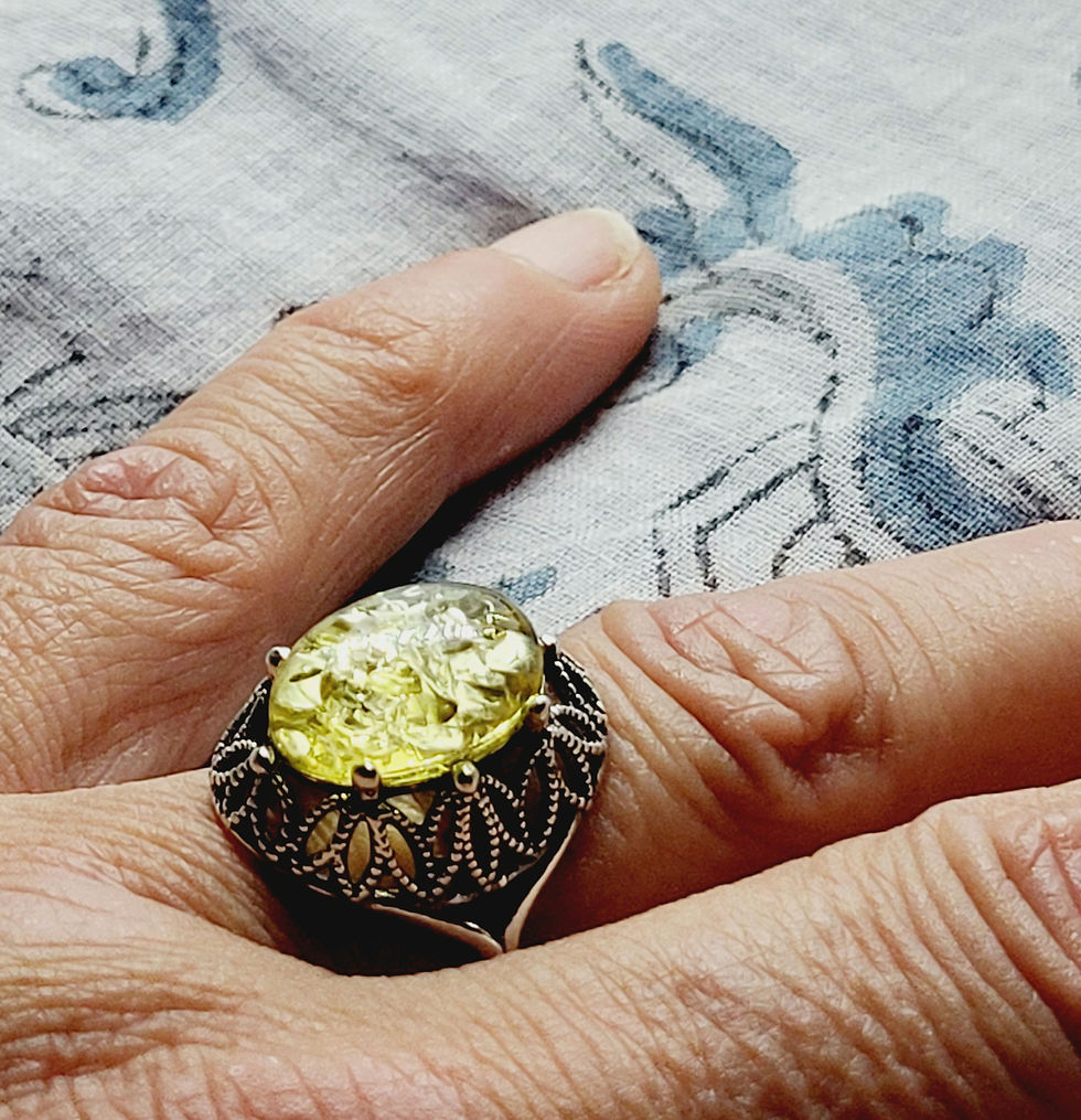 Thumbnail: Bague en ambre jaune clair et argent 925‰