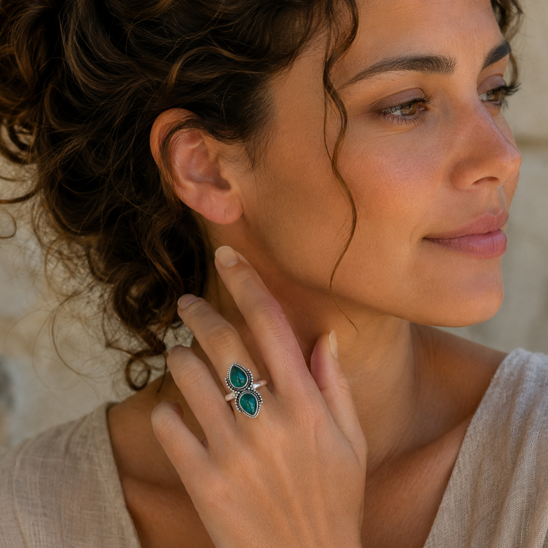 Bague onyx vert et argent 925‰