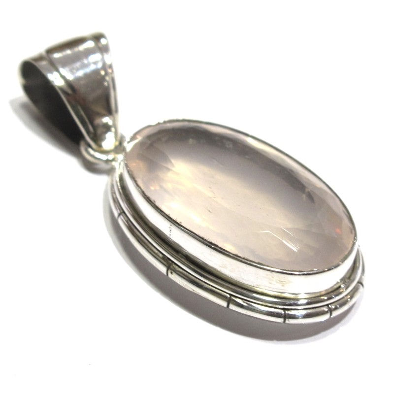 Thumbnail: Pendentif quartz rose et argent 925‰