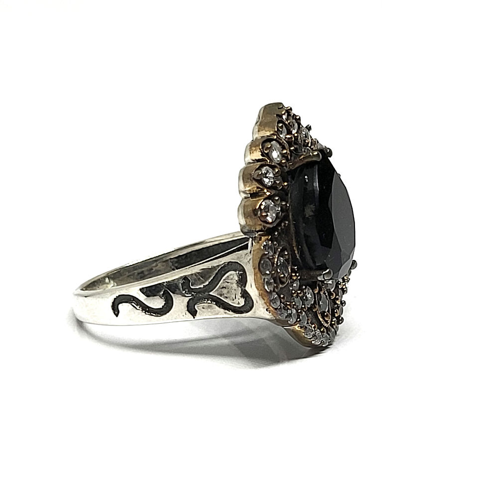 Miniatura: Bague onyx noir/zirconium, argent massif 925‰ et cuivre