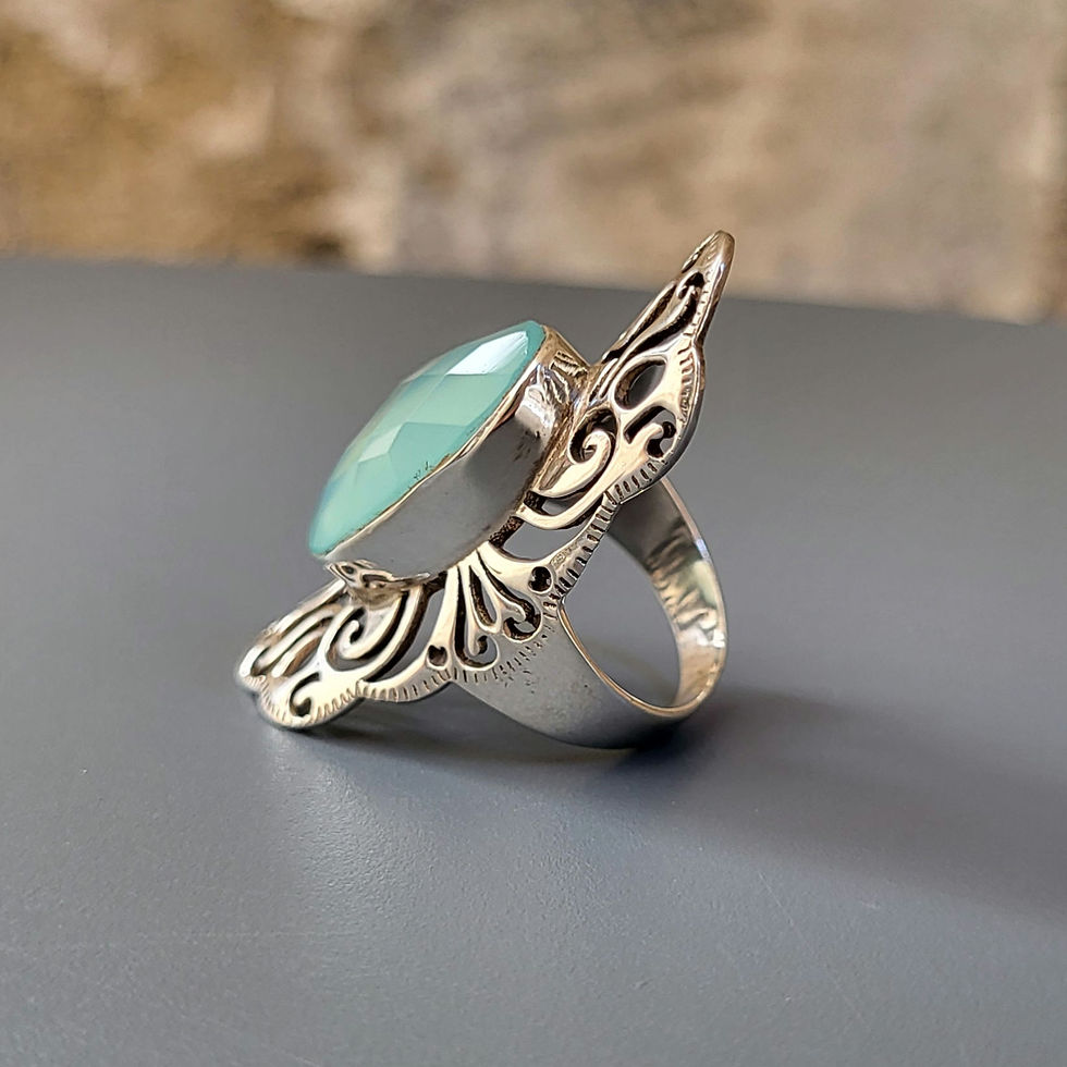 Miniature : Grande bague calcédoine bleue et argent 925‰