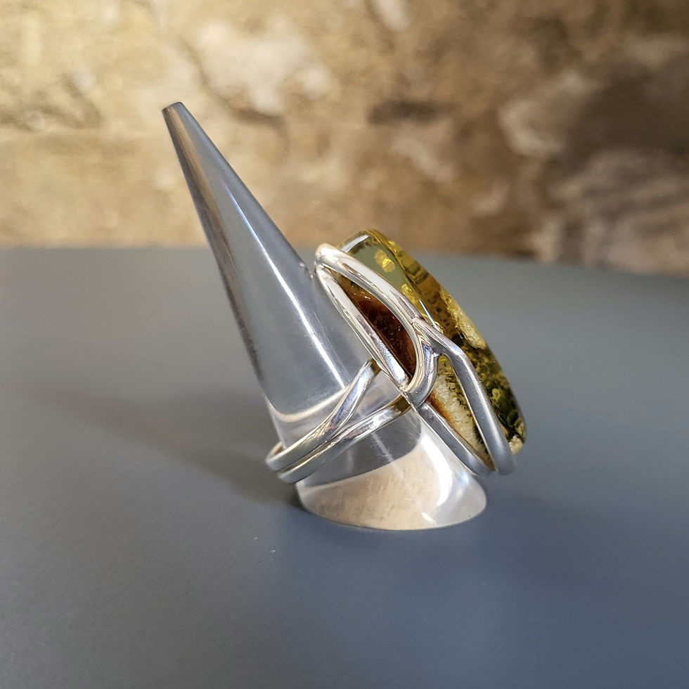 Miniature : Bague imposante en ambre et argent 925‰