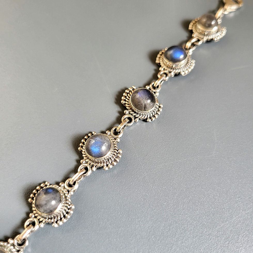 Miniatura: Bracelet ethnique labradorites rondes sur argent 925‰