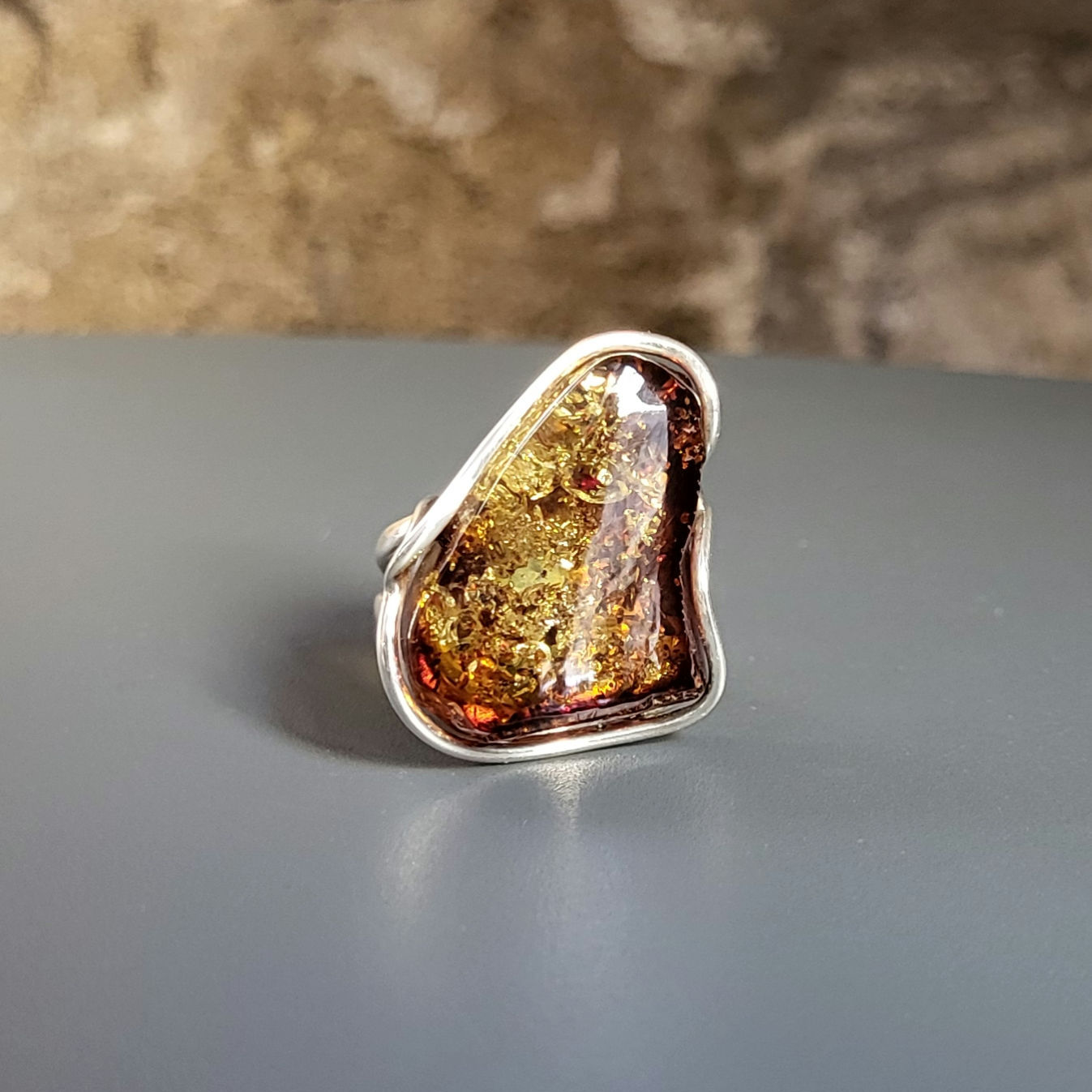 Bague en ambre miel et argent 925‰