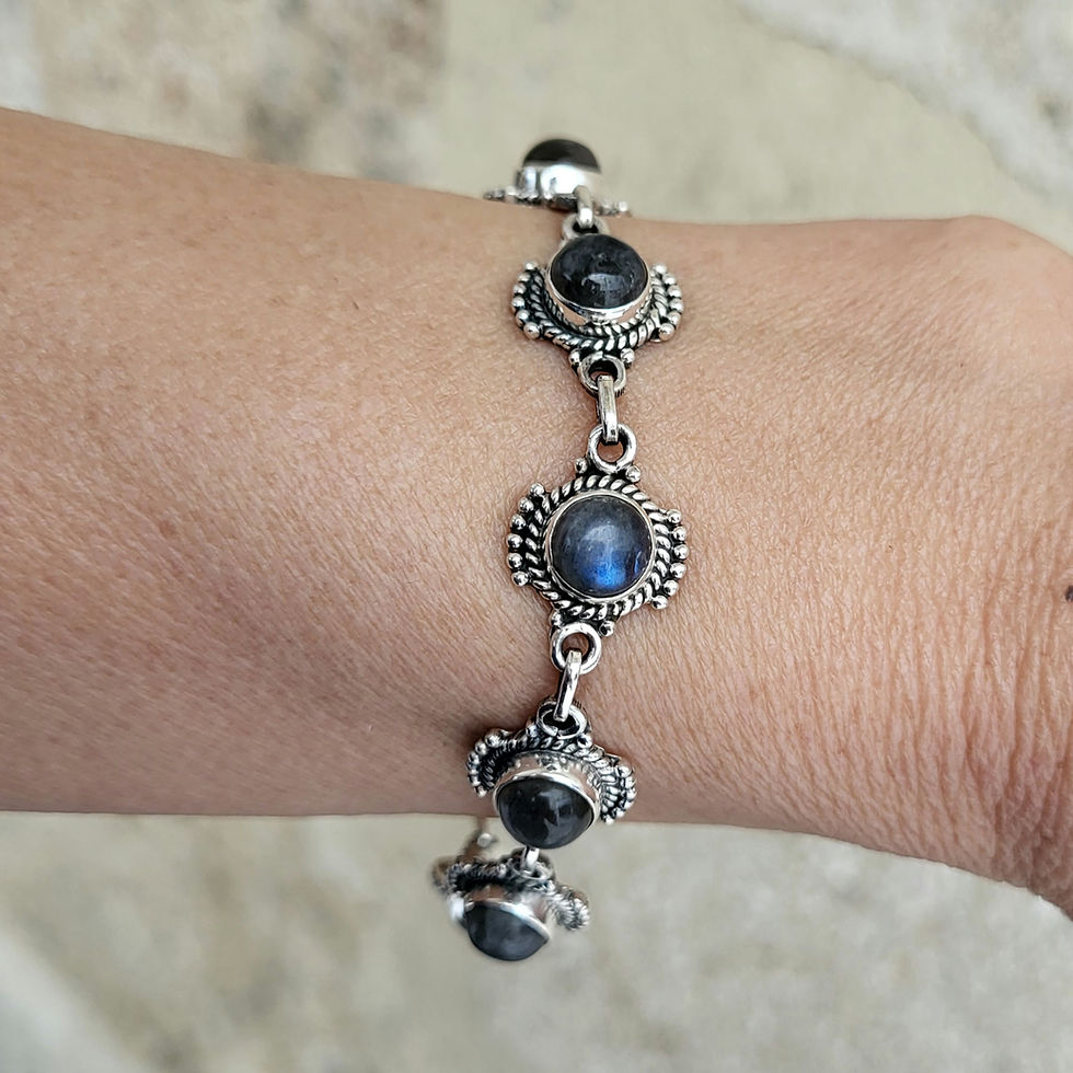 Miniatura: Bracelet ethnique labradorites rondes sur argent 925‰