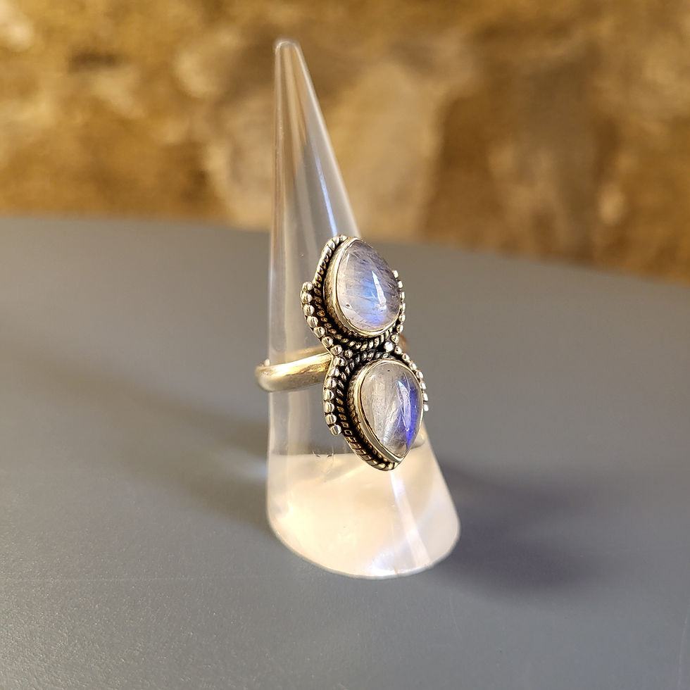Bague pierres de lune en miroir et argent massif 925‰/vue trois quart droit