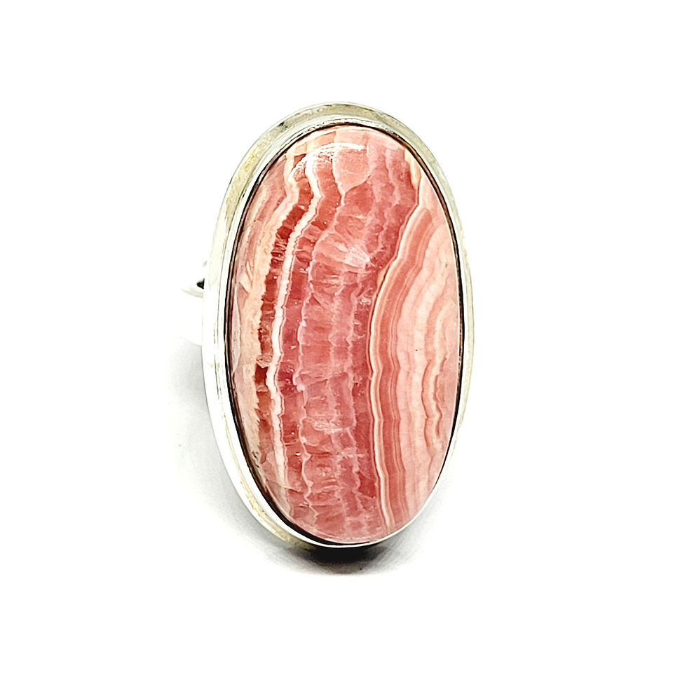 Thumbnail: Bague rhodochrosite ovale et argent 925‰/zoom de face