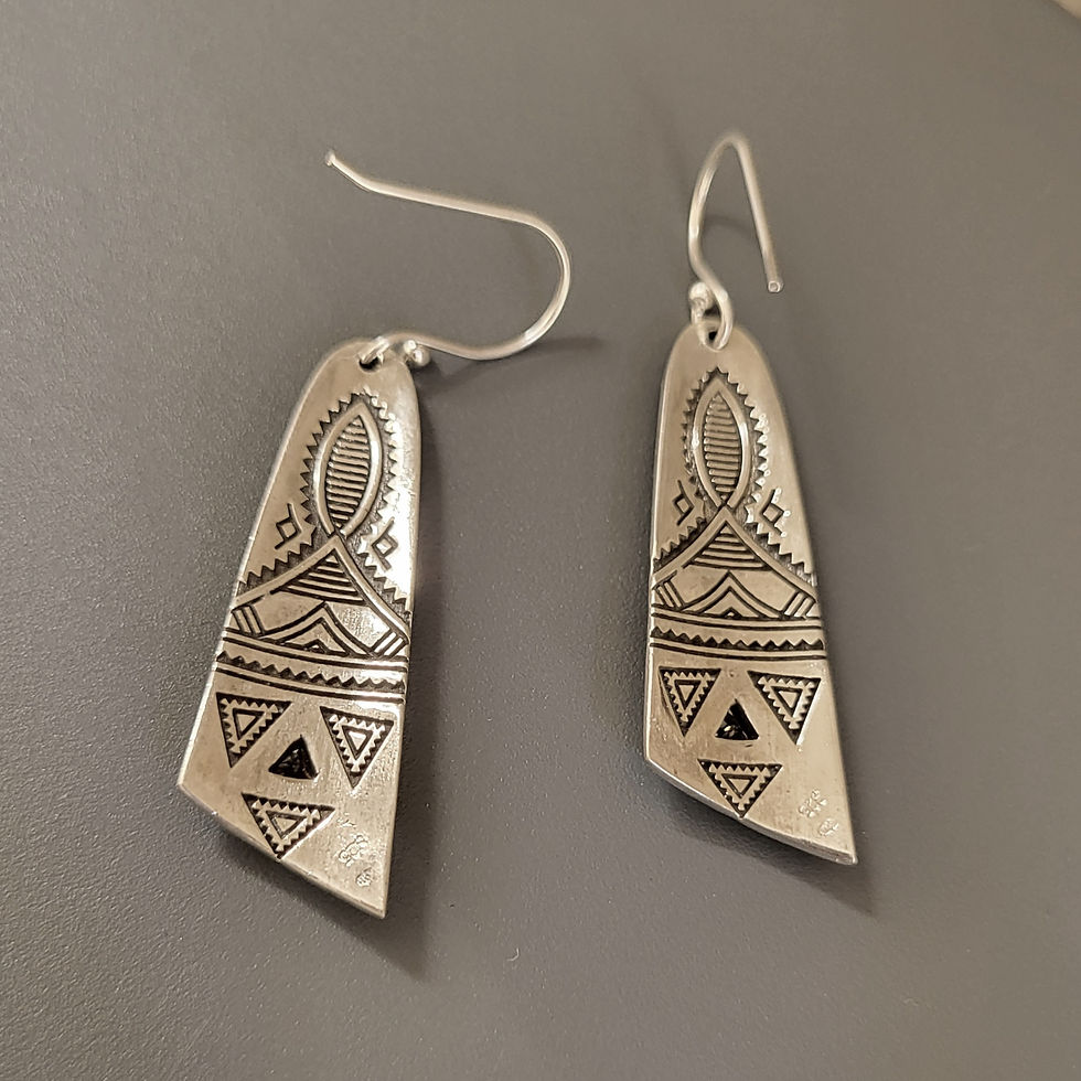 Miniature : Boucles d'oreilles ethniques cristal de roche taillé et argent 925‰