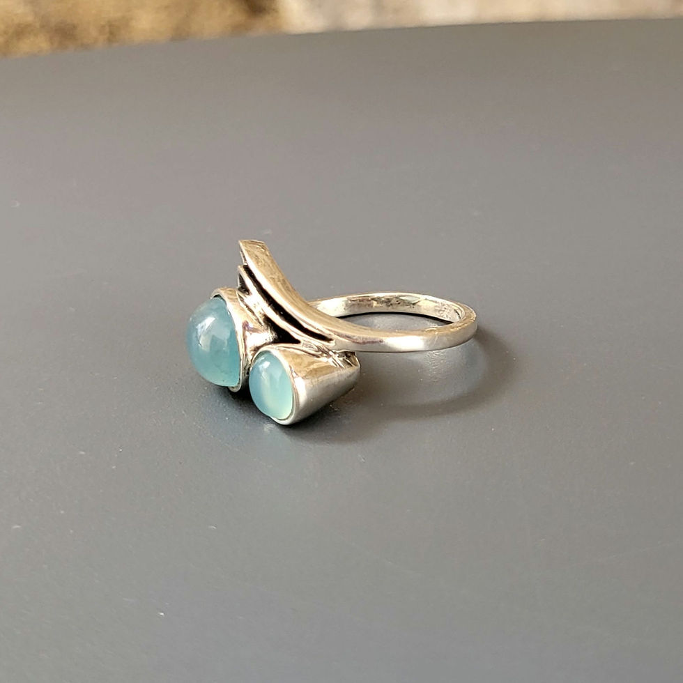 Bague double calcédoine bleue et argent 925‰/vue trois quart gauche