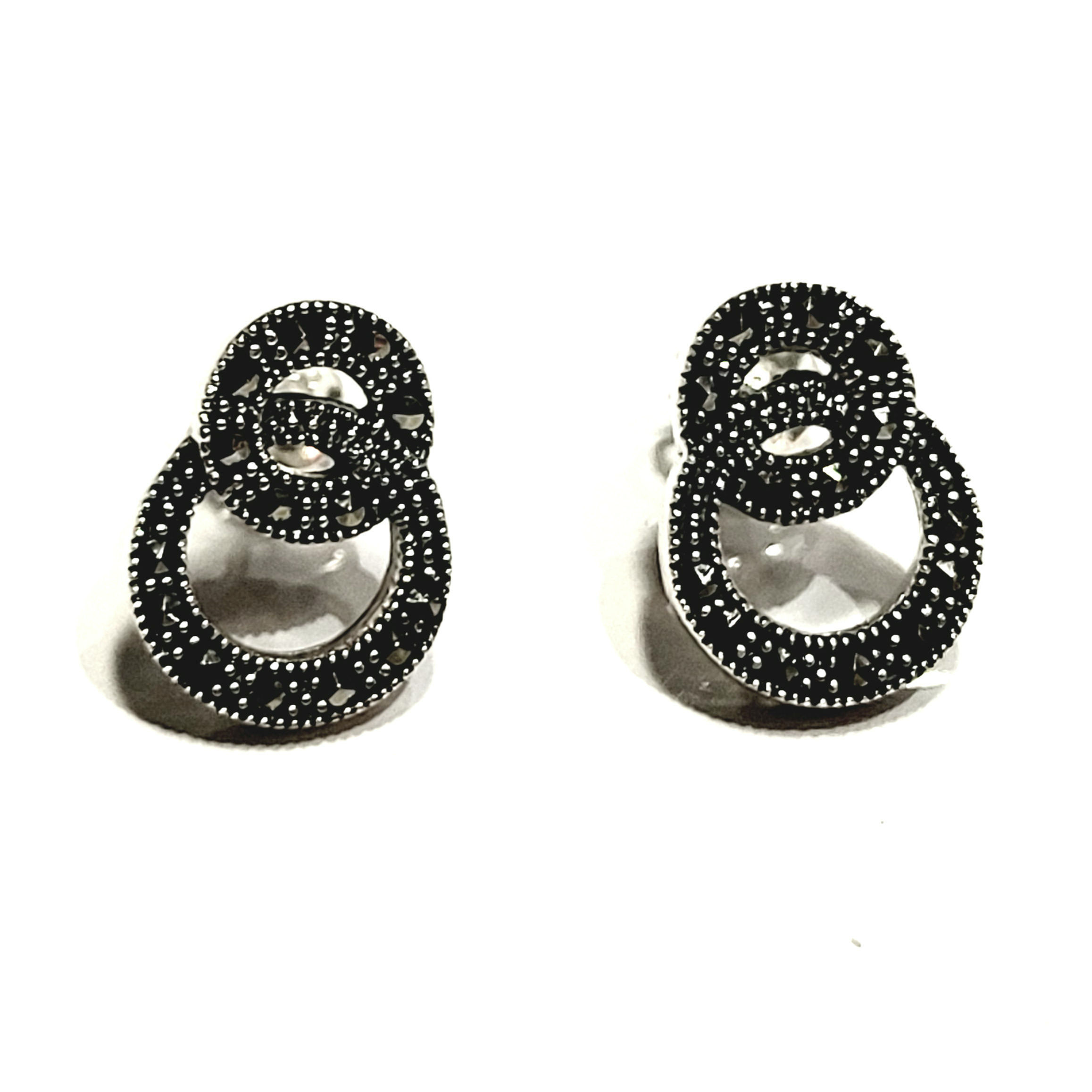Boucles d'oreilles double cercle en marcassite et argent 925‰.