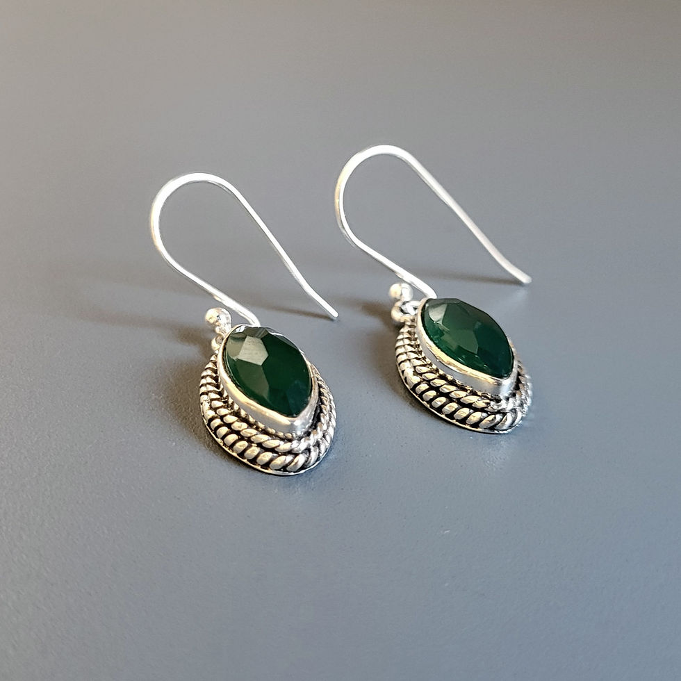 Miniature : Boucles d'oreilles onyx vert et argent 925‰