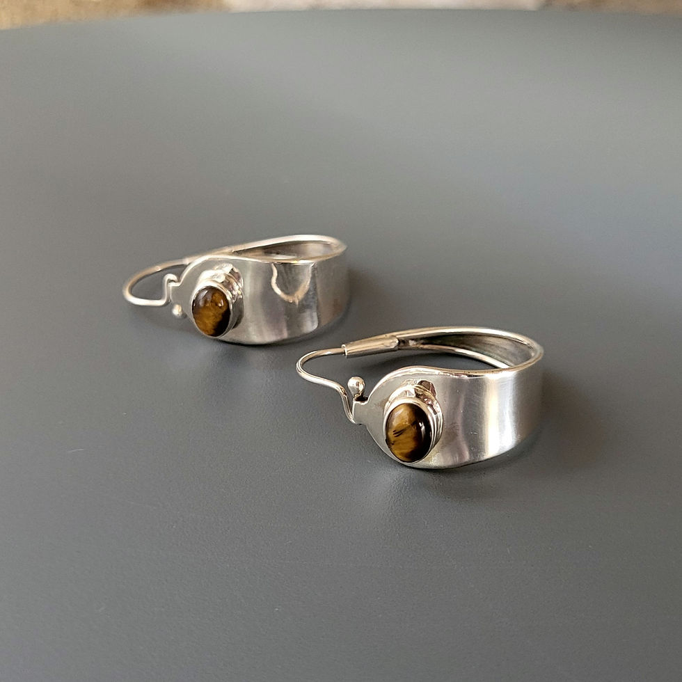 Miniatura: Créoles oeil de tigre ovale et argent 925‰ brillant. 