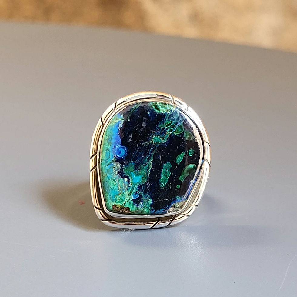 Bague semi-ronde azurite/malachite et argent 925‰/gaiani.fr/vue face
