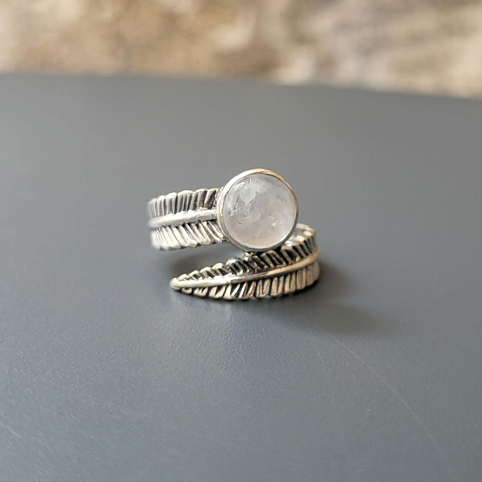 Miniature : Bague pierre de lune ronde polie et plume argent 925‰/vue de face