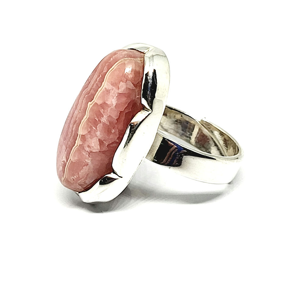Miniature : Bague ovale en rhodochrosite striée et argent 925‰/vue de profil