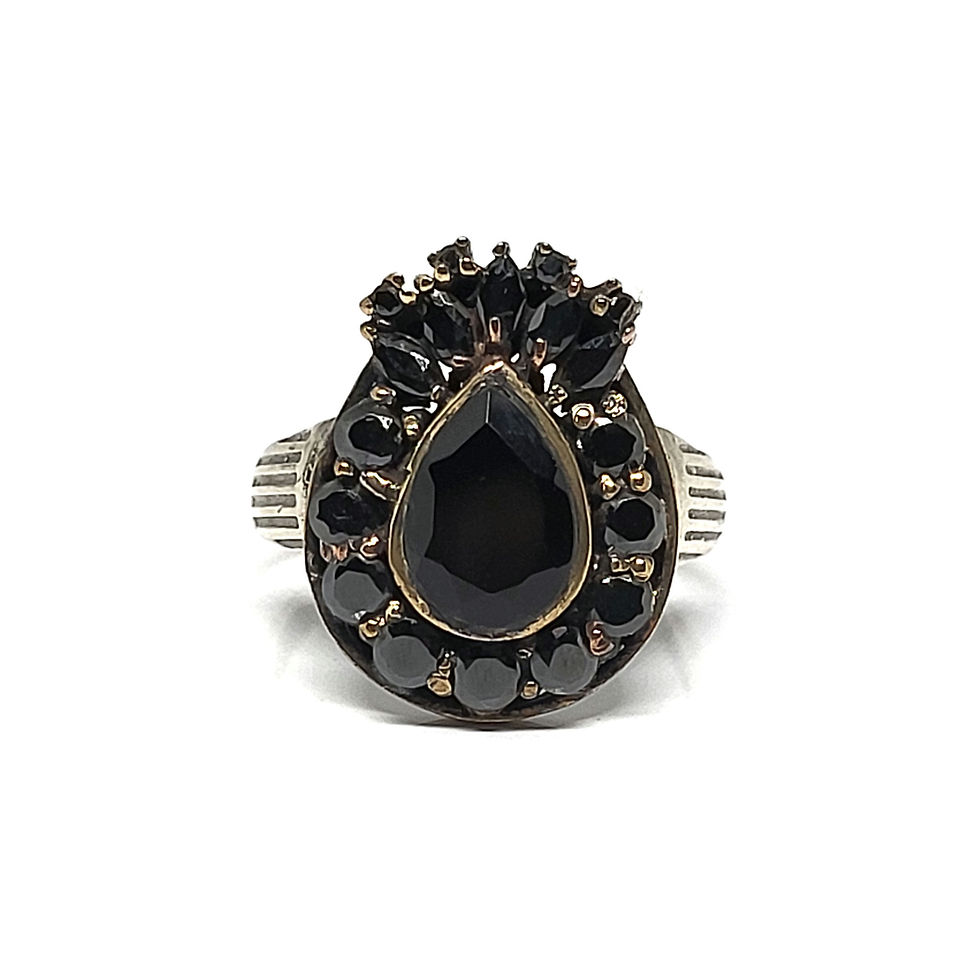 Bague onyx noirs taillés et argent massif 925‰ et cuivre