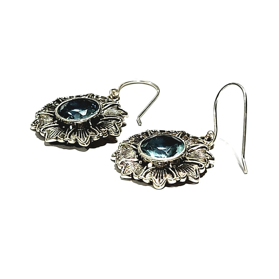 Thumbnail: Boucles d'oreilles rondes topaze bleue et argent 925‰
