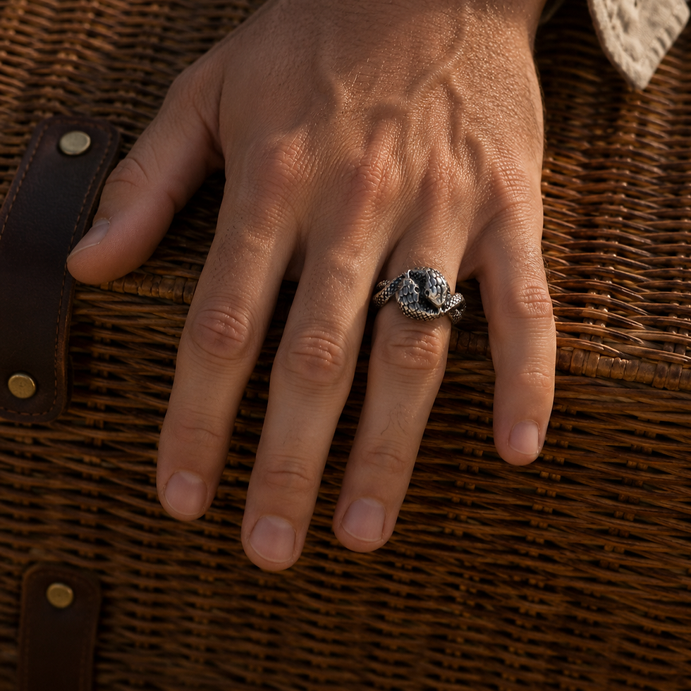 Bague serpents enlacés en argent 925‰/vue sur main homme