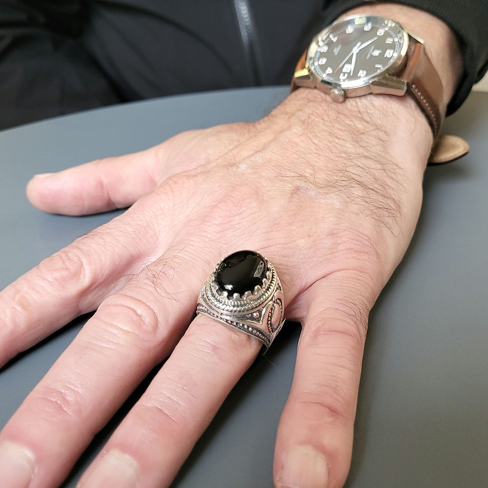 Miniatura: Grosse bague onyx noir et argent massif 925‰