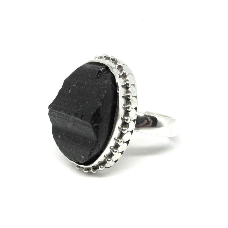 Thumbnail: Bague tourmaline noire brute et argent 925‰/vue trois quart