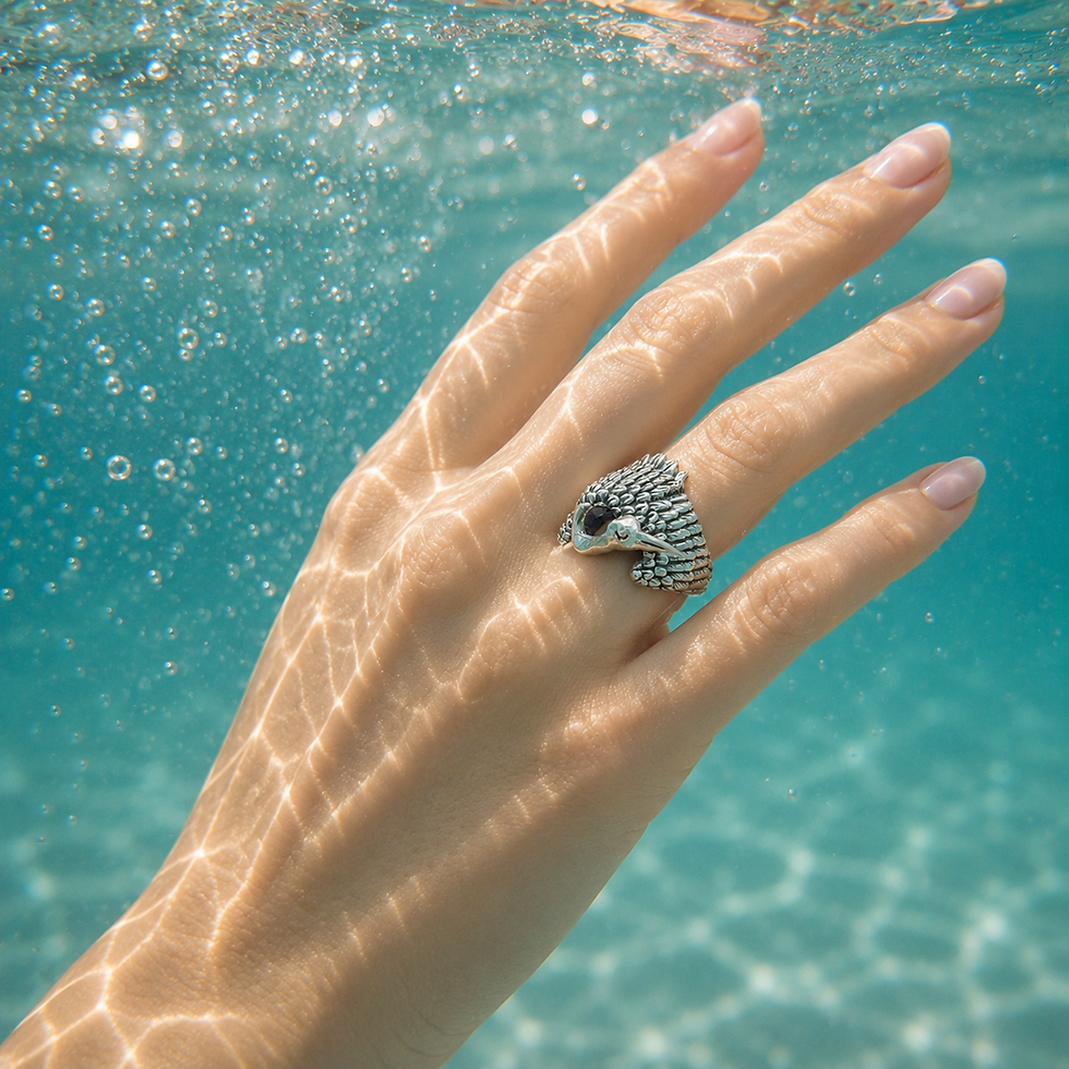 Bague cigogne en argent 925‰/vue sur main