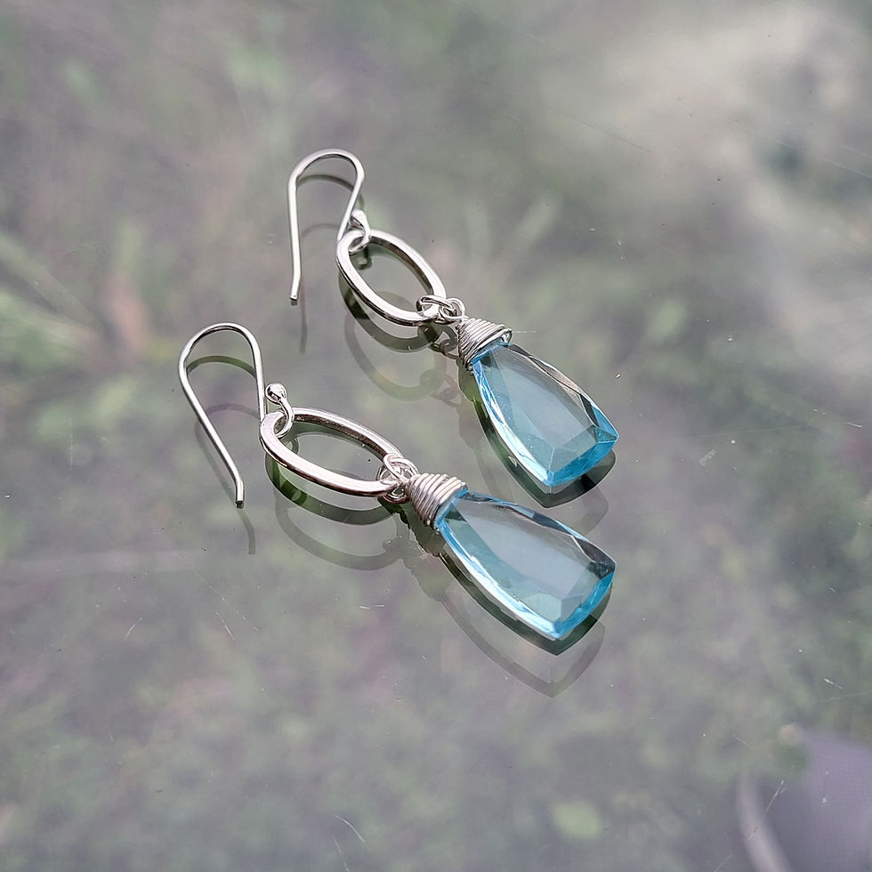 Boucles d'oreilles "Souffle d'eau" en topaze bleue et argent 925‰/vue de haut